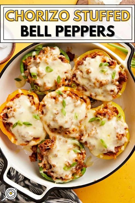 Meal Prep These Chorizo Stuffed Bell Peppers for Lunch! Chorizo Stuffed Bell Peppers, Stuffed Peppers With Chorizo, Stuffed Peppers With Pork, Chorizo And Peppers Recipe, Southwest Stuffed Bell Peppers, Cajun Stuffed Bell Peppers, Healthy Chorizo Recipes, Mexican Chorizo Recipes Dinners, Chorizo Recipes Dinner Easy