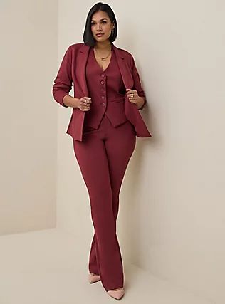 Trouser Slim Boot Studio Luxe Ponte Mid-Rise Pant, NEW MAROON Office Outfits Women Plus Size, Plus Size Office Wear, Vest And Pants Set, Plus Size Business Attire, Plus Size Office, Plus Size Business, Vest And Pants, Plus Size Work, Office Outfits Women