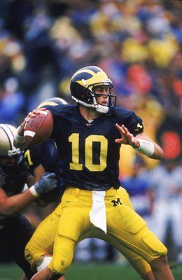 Brady was a solid quarterback for the Maize and Blue. --- He ranks sixth on the Wolverines’ all-time passing yards list, and he also has the distinction of being the last Michigan quarterback to win a BCS bowl game, a 35-34 victory over Alabama in 2000. Michigan Quarterback, Michigan Football Helmet, Tom Brady Michigan, Michigan Stadium, Michigan Go Blue, University Of Michigan Wolverines, Michigan Wolverines Football, Michigan Sports, Wolverines Football