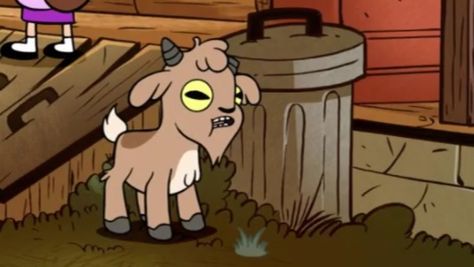 THE GOMPERS THEORY (CONT.): gompers the goat (bill cipher) has known about stan's lab since it was built. along those lines, he finds a goat that always wanders around the mystery shack. in this, bill inhabits gompers goat body to spy on stan and what he's doing. i know that this theory could be WAY off, it's very capable of doing so. but who REALLY knows at this point? many people have theories, and this is only one of them. Good day! ~SkyLeaf Animals Cartoon, Gravity Falls, Gravity, Baby Animals, Fence, Animals