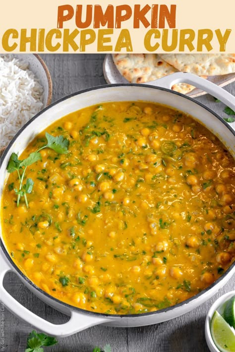 Pumpkin Chickpea Soup, Pumpkin Puree Curry, Chickpea Pumpkin Curry, Pumpkin Chickpea Curry, Pumpkin Indian Recipes, Garam Masala Curry, Pumpkin Chickpea, Curry With Chickpeas, Curry Pumpkin