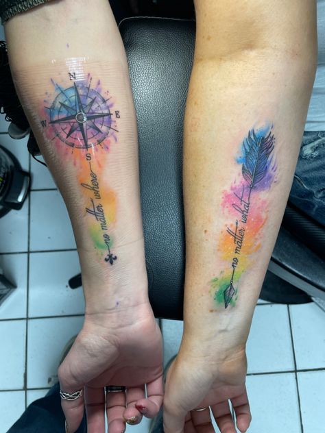 Panama Jake 💙 Oxygen Tattoo - Panama City, Florida Friends For Life Tattoos, Oxygen Tattoo, Indigenous Tattoo Ideas For Women, Compass Friendship Tattoo, Best Friend Compass Tattoos, Watercolor Friendship Tattoo, 3 Sisters Tattoo, Lesbian Nautical Star Tattoo, Celtic Sister Tattoo