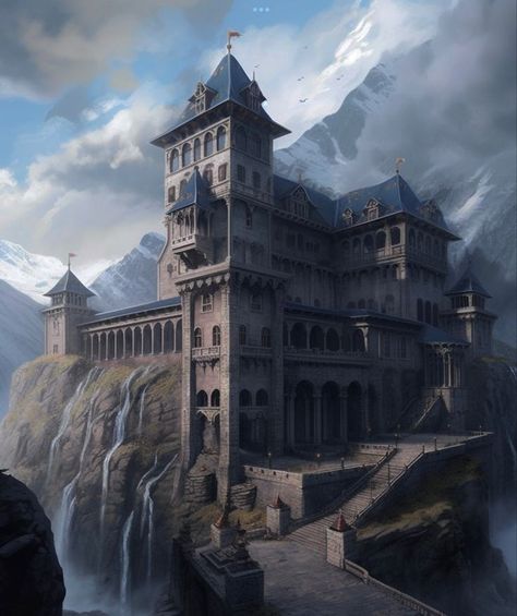 Cliffside Castle Fantasy Art, Castle City Fantasy Art, Castle Painting, Abstract Art Images, Fantasy Rooms, Medieval Houses, Fourth Wing, Fantasy City, Fantasy Castle