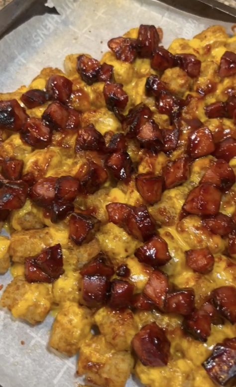 Kielbasa Tater Tot Casserole, Smoked Sausage Tater Tot Casserole, Smoked Sausage Blackstone, Smoked Sausage And Tater Tots Recipes, Smoky Links Recipes, Smokey Links Recipes, Hot Dog Hashbrown Casserole, Bbq Sausage Recipes For Dinner, Brats In A Blanket