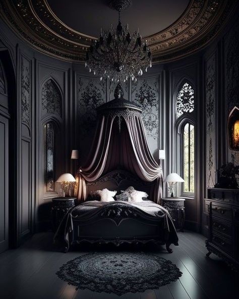 Crystal Bedroom Aesthetic, Bedroom Cave, Dark Academia Bedroom Ideas, Dark Academia Bedroom, Dark Cozy Bedroom, Academia Bedroom, Crystal Bedroom, Bedroom Ideas Romantic, Gothic Room