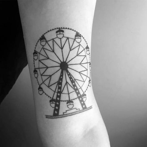 50 Ferris Wheel Tattoo Ideas For Men - Amusement Ride Designs Ferris Wheel Tattoo, Carnival Tattoo, Edinburgh Tattoo, Howling Wolf Tattoo, Modern Tattoo Ideas, Circular Tattoo, Wheel Tattoo, Reclaimed By Nature, Tattoo Heart