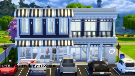 i built a gym/spa in willow creek :) gallery ID: brookiebabyy16 Sims 4 Willow Creek Gym, Cc Folder, Sims Builds, Willow Creek, A Gym, Sims House, Sims 4 Mods, The Sims 4, The Sims