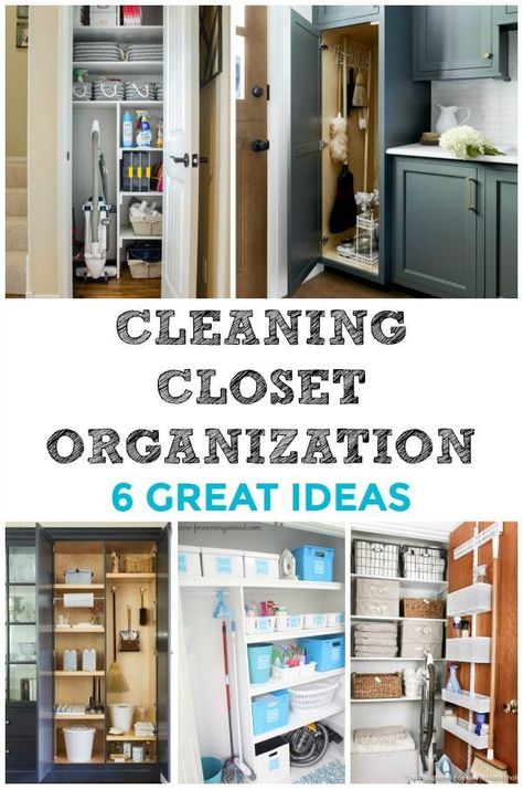 6 super organized cleaning closets: How to organize and store your cleaning supplies so that they are all in one place and easy to find. #cleaningcloset #cleaningsupplies Vacume Cleaner Storage Ideas, Building Pantry, Utility Closet Organization Ideas, Closet Cleaning Supplies, Broom Closet Organizer, Cleaning Cupboard, Cleaning Closet Organization, Storage Closets, Cleaning Supply Storage