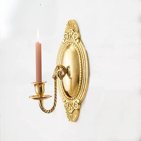 Gold Wall Candle Holders, Candle Sconces Decor Ideas, Vintage Wall Candle Holders, Sconces Vintage, Victorian Wall Decor, Colorful Maximalist, Wall Mounted Candle Holders, Studio Vibes, Antiqued Candle Holders