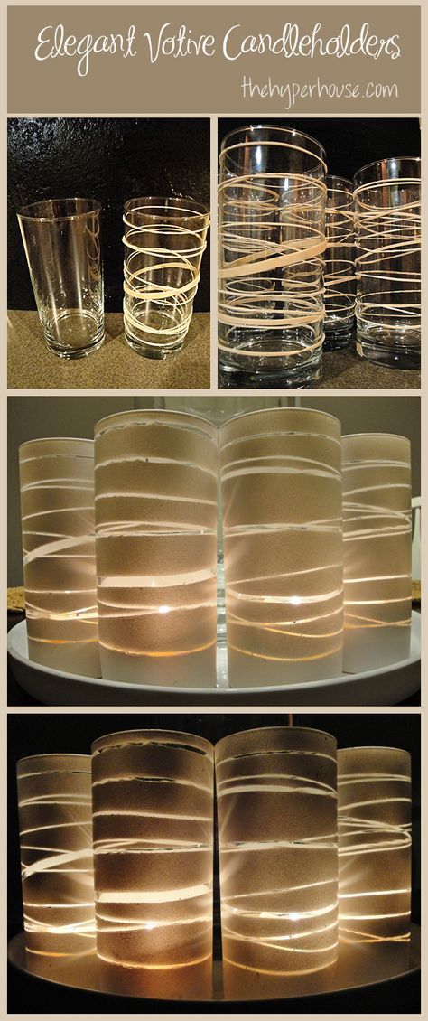 DIY votive candle holders Dollar Store Candle Holder, Dollar Tree Candle Holders, Dollar Tree Candles, Dollar Store Candles, Dollar Store Diy Projects, Diy Projects To Sell, Easy Candles, Elegant Candles, Diy Candle Holders