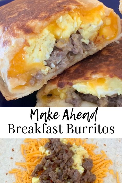 Sausage Egg And Cheese Breakfast Tacos, Sausage Egg And Cheese Wrap, Freezable Breakfast Burritos, Freezable Breakfast, Make Ahead Breakfast Burritos, Homemade Breakfast Recipes, Eggs And Cheese, Slow Cooker Freezer Meals, Breakfast Wraps