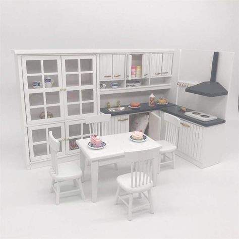 AmazonSmile: FenglinTech Dollhouse Miniatures Furniture Kitchen Set for 1 12 Scale Dollhouse Furniture: Toys & Games Modern Kitchen Set, Wooden Kitchen Set, Kids Doll House, Dining Table And Chair, Dollhouse Miniatures Kitchen, Kitchen Models, Mini Kitchen, Miniature Kitchen, Wooden Dollhouse