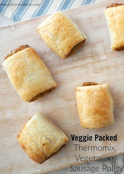 Veggie Packed Thermomix Vegetarian Sausage Rolls - Thermobliss Thermomix Vegetarian Recipes, Vegan Thermomix Recipes, Vegetarian Sausage Rolls, Zucchini Balls, Thermomix Dinner, Filet Mignon Chorizo, Vegetarian Sausages, Savoury Snacks, Sausage Rolls