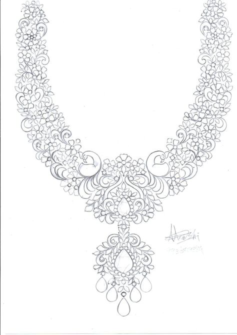 Jwellery Designing Drawing, Traditional Diamond Necklace, Necklace Sketch, Couple Ring Design, Mehndi Designs Bridal Hands, Art Jewelry Design, Jewellery Design Sketches, Beautiful Gold Necklaces, Jewelry Illustration