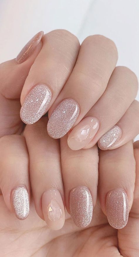 Wedding Nail Ideas, Rose Gold Nails Glitter, Blush Pink Nails, Elegant Touch Nails, Bridesmaids Nails, Wedding Nail, Rose Gold Nails, Nail Style, Bride Nails