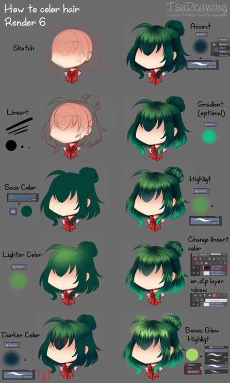 Hair Rendering Tutorial, Digital Art Hair, Rendering Tutorial Digital Art, Hair Rendering, Clip Studio Paint Tutorial, Rendering Tutorial, Anime Render, Digital Art Tutorial Beginner, How To Draw Anime