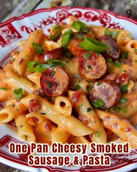 One-Pan Cheesy Smoked Sausage & Pasta 2 Smoked Sausage Blackstone Recipes, Easy Smoked Sausage Skillet, What To Make With Chicken Sausage, Hillshire Farm Sausage Recipes Pasta, Cajun Sausage Pasta Recipes, Jalapeno Cheddar Smoked Sausage Recipes, Cajun Smoked Sausage Recipes, One Pot Sausage Meals, Beef Smoked Sausage Recipes Dinners