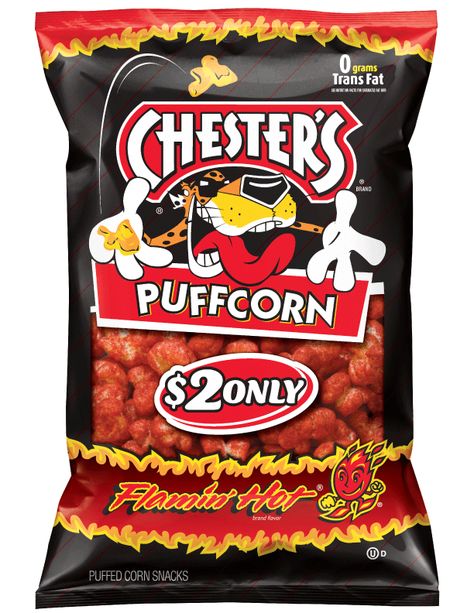 CHESTER'S® FLAMIN' HOT® Flavored Puffcorn Snacks...amazing!! Hot Popcorn, Corn Snacks, Mexican Snacks, Hot Chip, Frito Lay, Junk Food Snacks, Favorite Snack, Food Cravings, Junk Food