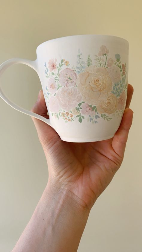 Pottery Painting Mug, Underglaze Painting, Floral Mug, Coffee Corner, Pottery Cups, Ceramics Pottery, Pottery Plates, Porcelain Cup, Porcelain Clay