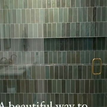 Bathrooms of Instagram on Instagram: "@foxwellstudioxshoppe shows off this gorgeous tile perfectly stacked in a vertical 50% offset pattern ✨ #tiles #showertile #bathroominspiration" Spanish Adu, Patterned Bathroom Tiles, Pattern Tiles, Primary Bath, Gorgeous Tile, Upstairs Bathrooms, Glass Shower, Kitchen Tiles, Subway Tile