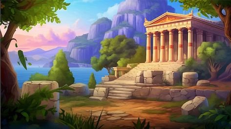 Vector a temple in the forest game backg... | Premium Vector #Freepik #vector #sky #blue #archaeology #ruins The Forest Game, Cartoon Landscape, Forest Games, Background Drawing, Game Background, Cartoon Background, Environment Design, Iconic Photos, Game Ui