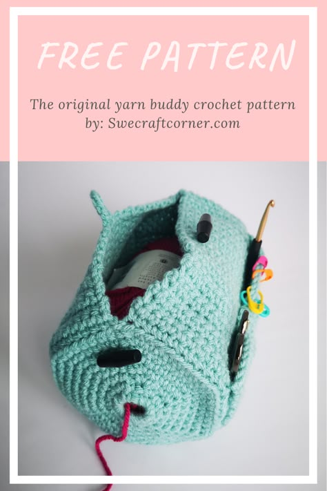 Yarn Buddy – FREE crochet pattern – Swecraftcorner Diy Crochet Organizer, Yarn Buddy, Crochet Yarn Bag, Crochet Yarn Holder, Crochet Zig Zag, Crochet Hook Holder, Crochet Organizer, Crochet Hook Case, Crochet Case