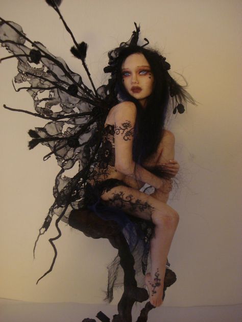 One of a kind polymer clay OOAK gothic art doll #159 Zarina This is a one of a kind OOAK fairy , she is completely hand sculpted from polymer clay over a strong wire armature , painted and decorated using mixed media . these sculptures take many days to make and are very detailed Goth Fairy Art, Sculpture Polymer Clay, Polymer Clay Figurine, Fantasy Sculpture, Ooak Fairy, Goth Fairy, Fairy Art, Gothic Art, Polymer Clay