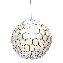 Joss & Main Leonard 1 - Light Unique / Statement Globe Pendant with Capiz Accents | Wayfair Honeycomb Ceiling, Seashell Frame, Apple Hill, 3 Daughters, Black Globe, Round Ceiling Light, Metal Ceiling Lighting, Cedar City, Globe Pendant Light