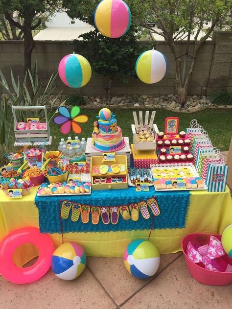 Melissa Olie L's Summer / Swimming/Pool/Summer Party - Photo Gallery at Catch My Party Summer Birthday Ideas, Stitch Bday, Backyard Pool Parties, Pool Party Food, Summer Party Ideas, Pool Party Themes, Pool Party Kids, Splash Party, Beach Birthday Party