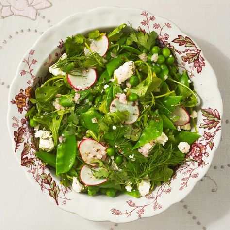 arugula three pea salad Spring Salads For Parties Easter Brunch, Brunch Sides, Pea Salad Recipes, Easter Side Dishes, Easter 2023, Layered Salad, Pea Salad, Spring Salad, Summer Salad Recipes