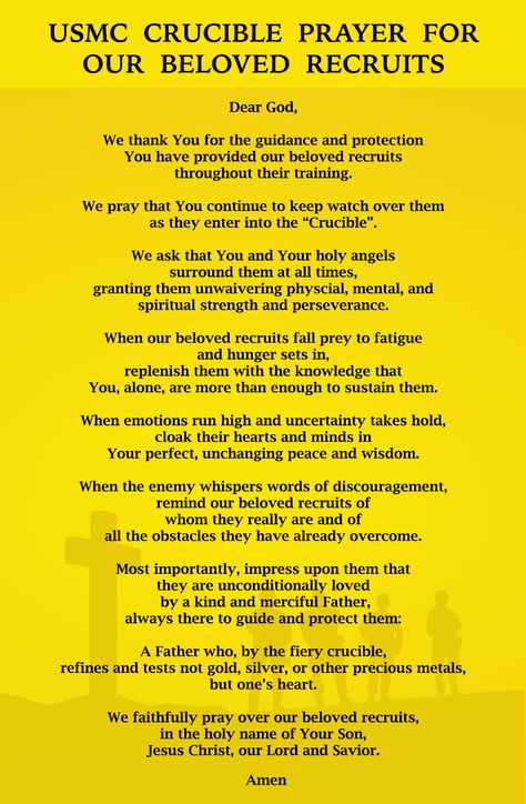 USMC CRUCIBLE PRAYER FOR OUR BELOVED RECRUITS - Written for and in honor of our son and his fellow USMC recruits (October 6, 2016) CLGibbons (c)2016 Motivational Quotes For Crucible, Usmc Crucible Table Ideas, Crucible Table Ideas, Crucible Table Marine, Marine Crucible Table Ideas, The Crucible Marines, Marine Crucible, Marine Bootcamp, Marine Mom Quotes