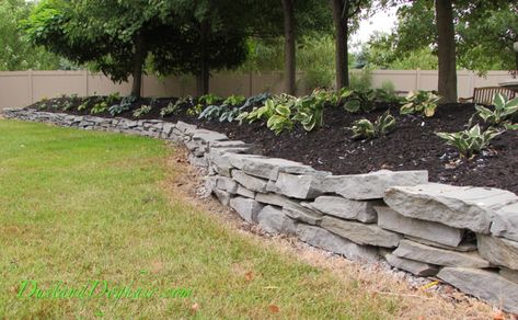 A DIY Stacked Stone Wall – Part 1 – DustandDoghair Curved Stone Wall, Stone Garden Wall, Diy Stone Wall, Landscaping Stones, Stone Walls Garden, Stacked Stone Walls, Sloped Yard, Rock Walls, Rock Border