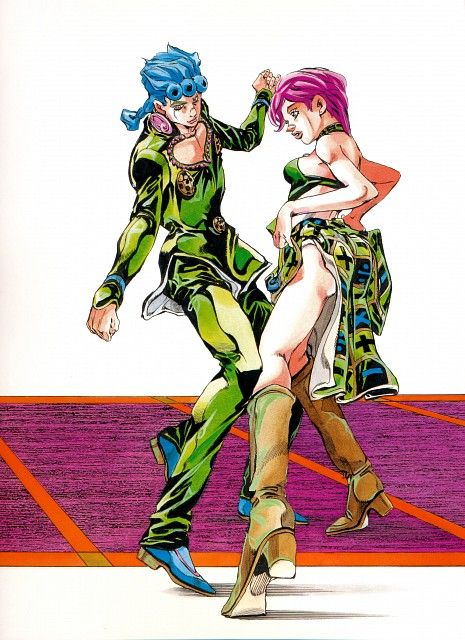 Jojo Giorno, Jojo Part 6 Jolyne, Trish And Giorno, Giorno Jolyne Josuke, Jjba Giorno Official Art, Jolyne Josuke Giorno, Josuke Giorno Jolyne Fanart, Jojo Fashion, Bizarre Art