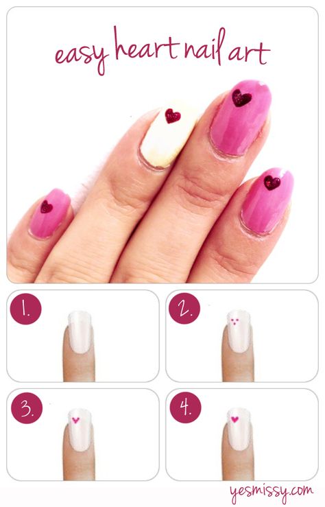 Nail Art Step By Step, Diy Nail Art Tutorial, Diy Nails Easy, Art Step By Step, Heart Nail Designs, Valentine Nail Art, Heart Nail, Heart Nail Art, Diy Nail Designs