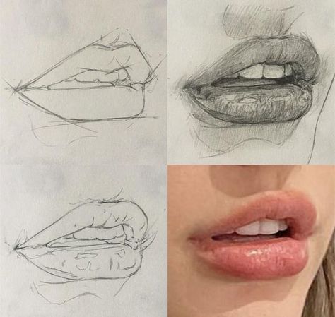 Drawing Mouths Step By Step, Realistic Mouth Drawing, Mouth Types, Lips Drawing Reference, Lips Drawing Tutorial, Lips Tutorial, Drawing Lips, Rough Sketches, Lip Drawing