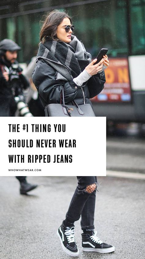 Dress Up Ripped Jeans Outfit, Tights And Jeans Outfit, Ripped Jeans Street Style, How To Wear Ripped Jeans, What To Wear With Black Ripped Jeans, Winter Ripped Jeans Outfit, Black Ripped Jeans Outfit Winter, Black Ripped Jeans Outfit Fall, How To Style Black Ripped Jeans