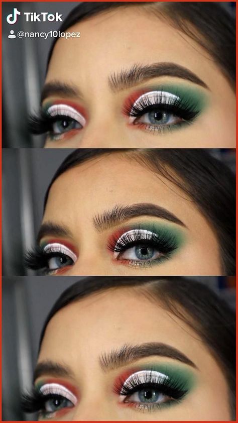 Mexican Themed Makeup, Mexican Theme Makeup, Mexican Inspired Makeup, Mexican Eyeliner, Mexican Eye Makeup, Mexico Eyeshadow Look, Mexican Flag Makeup Look, Mexican Independence Day Makeup, Mexican Eyeshadow Looks