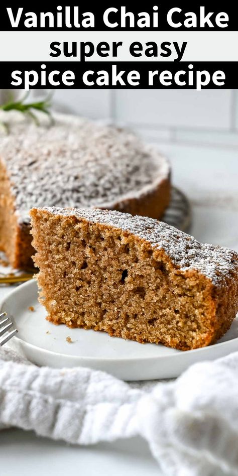 This simple chai cake without cream cheese frosting is a healthy spin on a delicious fall cake. Easy to make, even for the most novice bakers! Made deliciously moist with olive oil, this spice cake is naturally dairy-free, light, and fluffy. Flavors of a chai latte like cinnamon, ginger, and cardamom make this the perfect fall dessert. Chai Spice Cake Recipe, Vanilla Chai Cake, Cake Without Cream, Chai Spice Cake, Chai Cake, Baking With Olive Oil, Olive Oil Cake Recipe, Healthy Treats Recipes, Fall Cake