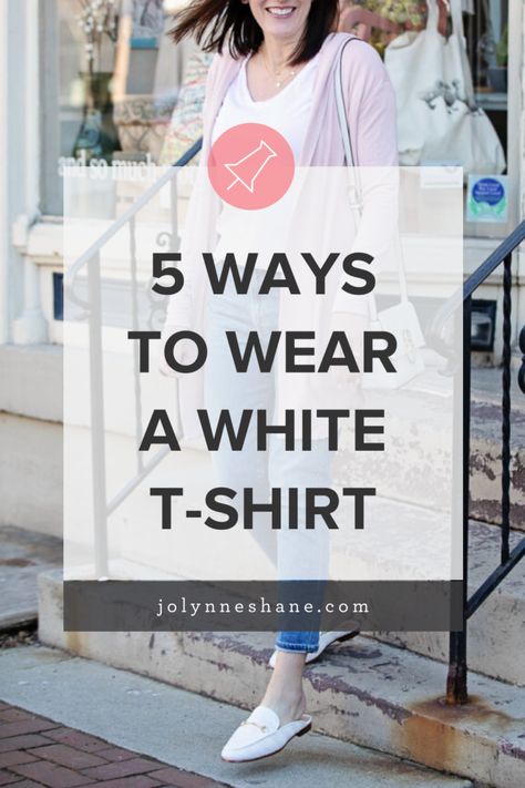 There is no more essential wardrobe piece than a white t-shirt, so I rounded up 5 easy ways to wear a white t-shirt, with real-life examples! Click through to see them all, and tell me which is your favorite! White Tee Shirt Outfit, White Tshirt And Jeans, White Tees Outfit, White Tshirt Outfit, White Tops Outfit, White Tee Jeans, Essential Wardrobe Pieces, Tee Shirt Outfit, White Espadrilles