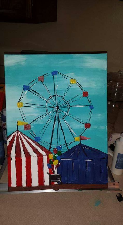 County fair farris wheel Fair Scene Drawing, Fun Fair Drawing, County Fair Art Projects For Kids, Fair Drawings, Village Fair Painting, County Fair Drawing, Fair Scene Painting, Fair Paintings, Carnival Drawing