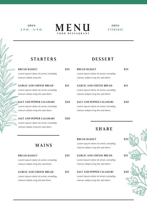 Menu Design Layout Templates Blank, Simple Menu Design Layout, Carte Menu Restaurant Design, Elegant Restaurant Menu Design Ideas, Elegant Menu Design, Resturant Menu, Menu Project, Menu Design Layout, Menu Design Inspiration