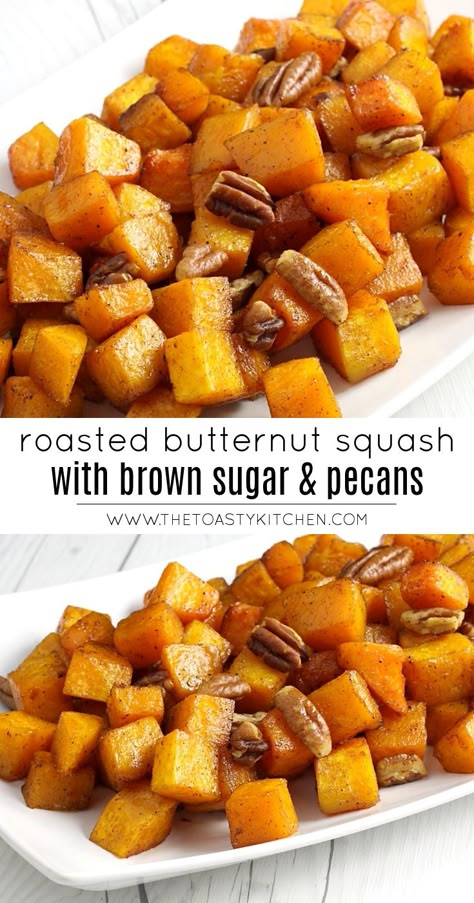 Butternut Squash Side, Squash Recipes Roasted, Pecans Roasted, Squash Side Dish, Butternut Squash Recipes Healthy, Butternut Squash Side Dish, Cubed Butternut Squash, Healthy Squash Recipes, Vegetable Entrees