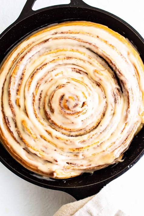 Giant Cinnamon Roll Recipe, Cinnamon Roll Recipe Homemade, Cinnamon Roll Recipe, Cinnamon Roll Dough, Gimme Some Oven, Cooking Thermometer, Roll Recipe, Cinnamon Rolls Recipe, Cast Iron Skillet