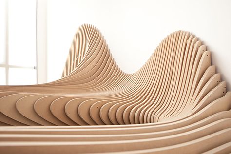 Curved Sculpture, Timber Sculpture, Modern Office Furniture Design, Office Design Inspiration, Parametric Architecture, Office Furniture Design, Parametric Design, Bench Designs, Office Furniture Modern