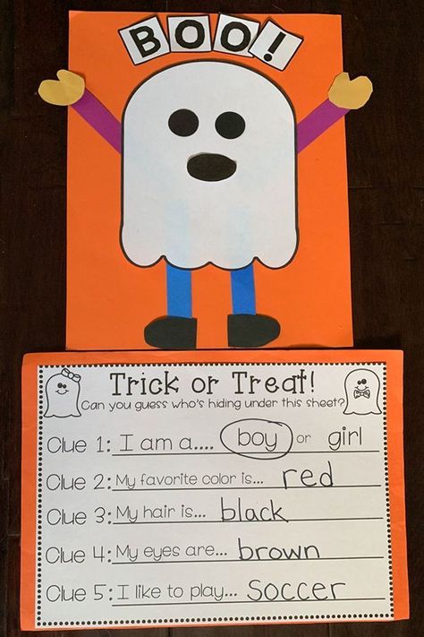 Oct 8, 2019 - Halloween is here! My TK students loved making this trick-or-treating ghost craftivity! Perfect for a writing activity or even just a fall/halloween craft for Pre-K, Preschool, Transitional Kindergarten, or kindergarten! Halloween Door Decoration Ideas, Ghost Craft, October Classroom, Halloween Lesson, Ghost Crafts, Halloween Kindergarten, October Activities, Halloween Writing, Transitional Kindergarten