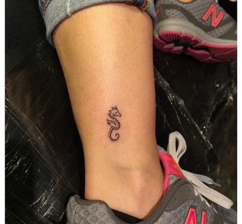 Tiny Seahorse Tattoo, Seahorse Tattoo Tiny, Small Seahorse Tattoo, Tattoo On Ankle, Ankle Tattoo Men, Tiny Tattoos For Women, Seahorse Tattoo, Ankle Tattoo Designs, Ankle Tattoos For Women