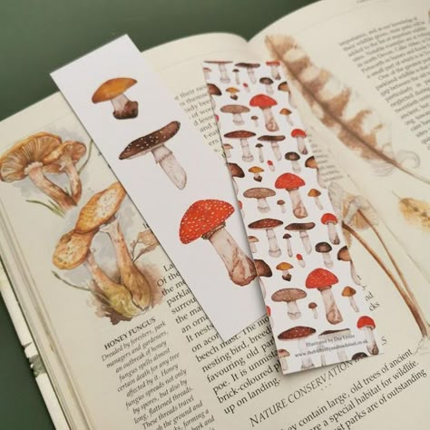 Fungi Pattern, Illustrated Mushrooms, Cottagecore Bookmark, Illustrated Bookmarks, Hummingbird Gifts, Bookmark Printing, Illustrated Gift, Creative Bookmarks, Handmade Stuff