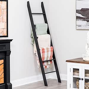 Blanket Ladder for Living Room and Bedroom, 6-Tier Wall Leaning Laminate Snag Free Construction (Black) Rustic Decorative Farmhouse Blanket Storage, Quilt Rack, Ladder Shelf, Easy Assembly Black Wood Blanket Ladder, Blanket Ladder Target, Blanket Ladder Modern Farmhouse, Black Ladder Blanket Holder, Black And Brown Blanket Ladder, Farmhouse Blanket, Farmhouse Blankets, Quilt Rack, Blanket Ladder