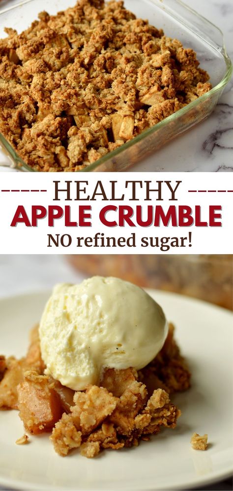 apple crumble with ice cream on top Gf Apple Crumble, Sugar Free Apple Crumble, Apple Crumble With Oats, Sugar Free Apple Crisp, Apple Crisp No Oats, Almond Flour Desserts, Gluten Free Apple Crumble, Apple Crisp Recipe Healthy, Healthy Apple Desserts