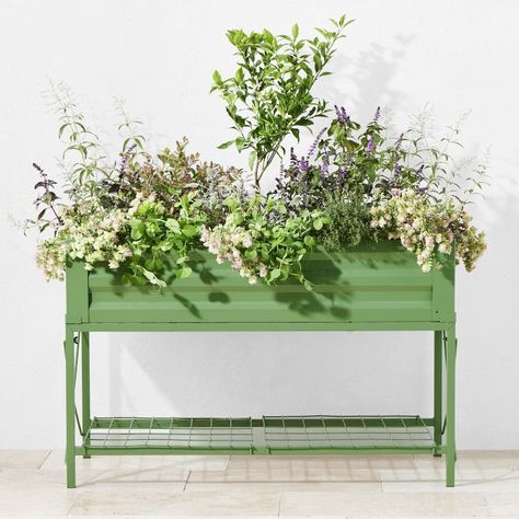 Raised Garden Planter, Moss Green | Williams-Sonoma Box Planter Ideas, Gardening 2023, Home Landscape Ideas, Raised Garden Planter, Porch Exterior, Outdoor Planter Ideas, Planter Outdoor, Tattoo Plant, Raised Planter Boxes